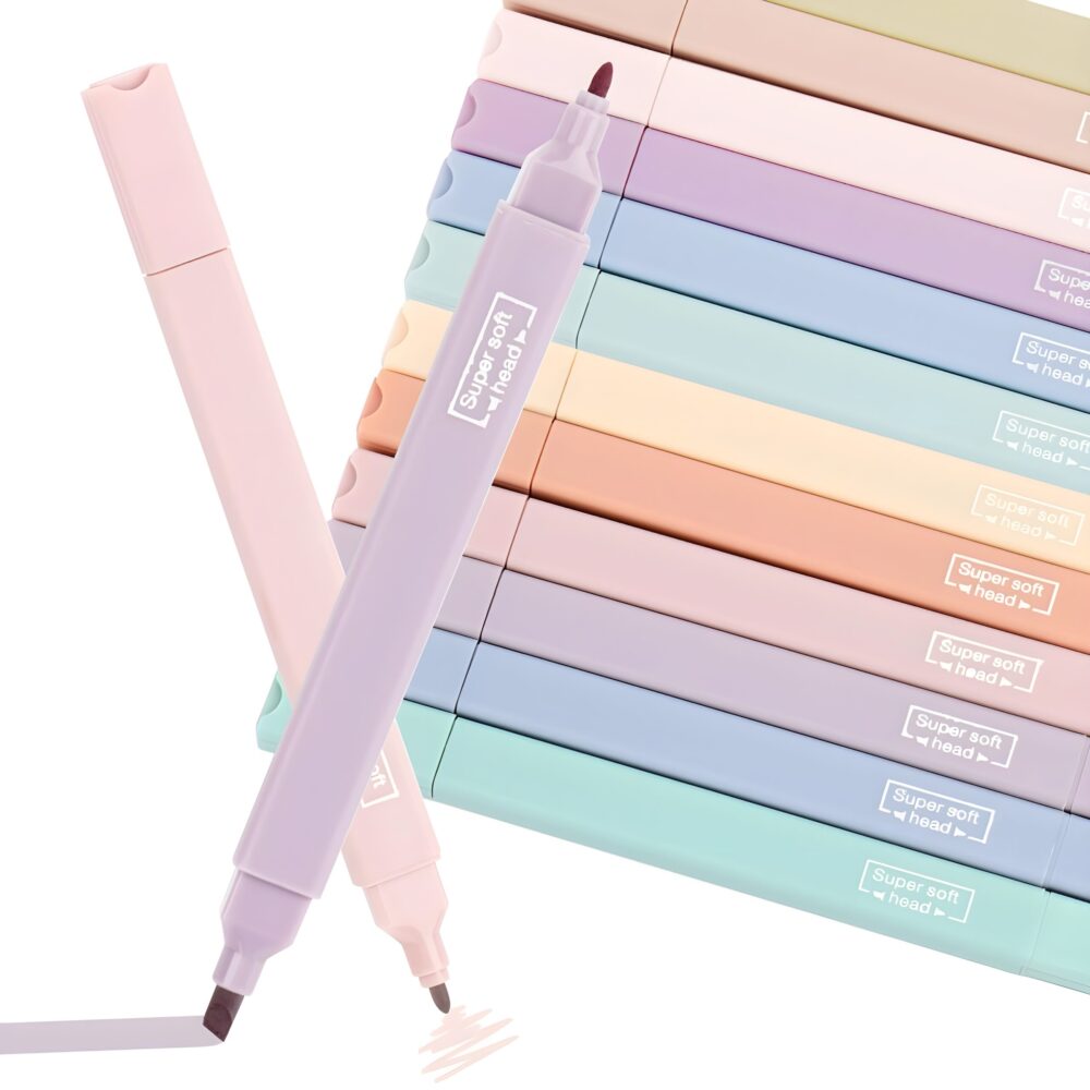 Pastel Dual Tip Highlighter Set – Soft Color Marker Pens (Pack of 12)